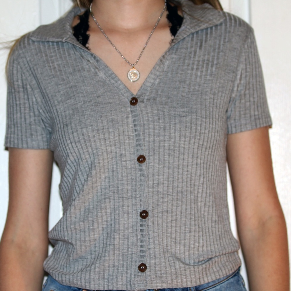 Grey Button Crop Top